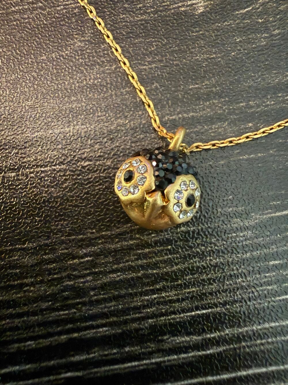 Kate Spade Dashing Beauty Pavé Crystal Penguin Pendant Necklace Gold Black